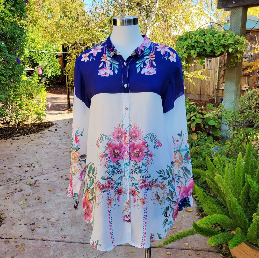 Johnny Was | Sheer Floral Button-Down Shirt